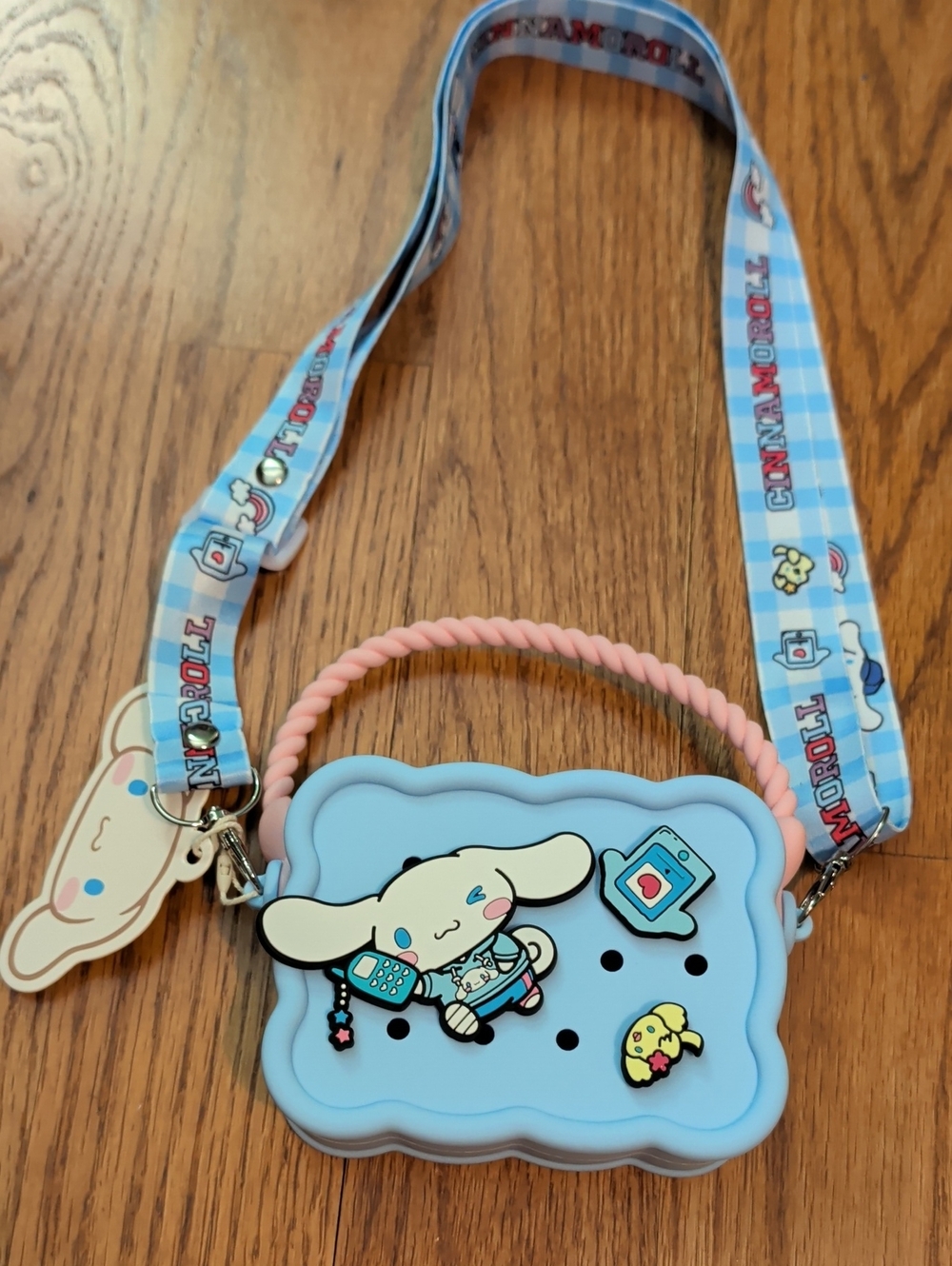 Blue Silicone Cinnamoroll Kids Crossbody Bag with Pink Handle